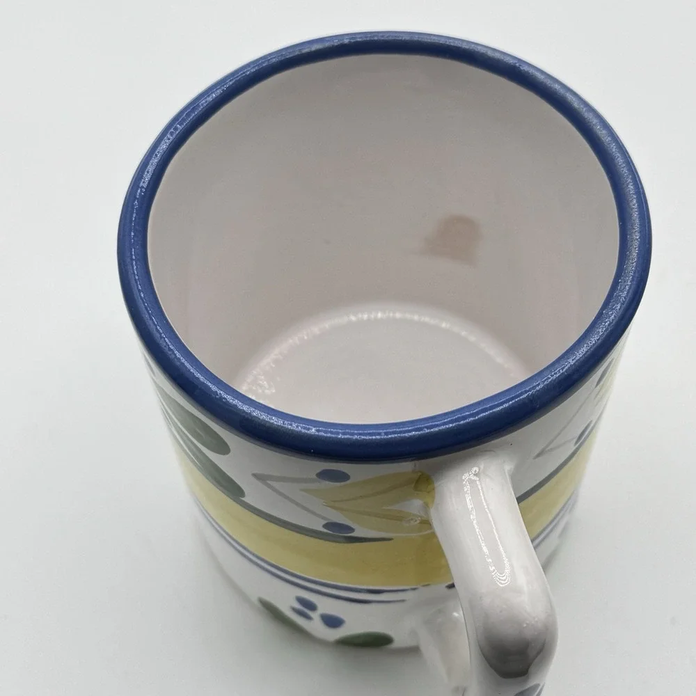 Pier 1 Solimar Mug Set‎ 3 Hand Painted Tunisia Blue Yellow Mediterranean Floral